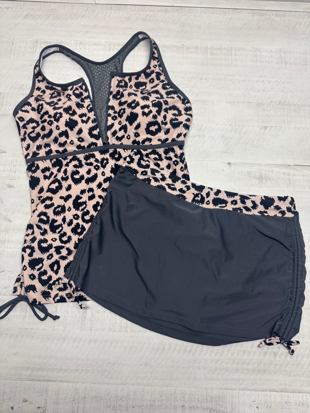 tankini top racerback front zipper with  skirt/skort swimsuit leopard print